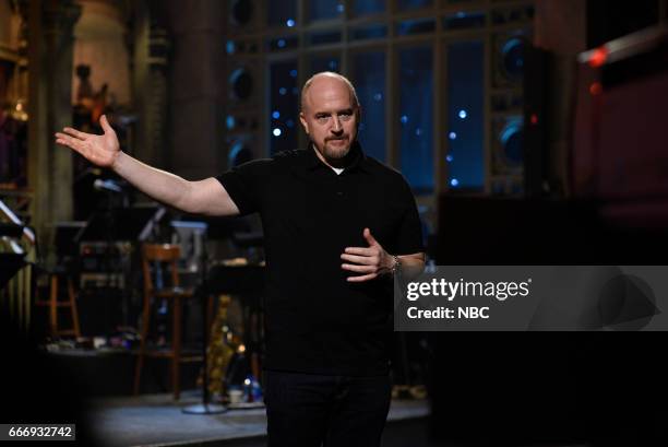 Louis C.K." Episode 1721 -- Pictured: Host Louis C.K. Introduces musical guest The Chainsmokers on April 8, 2017 --