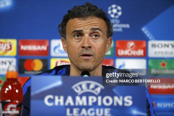 Barcelona's coach Luis Enrique Martinez from Spain attends a press conference on the eve of the UEFA Champions League football match Juventus Vs FC...