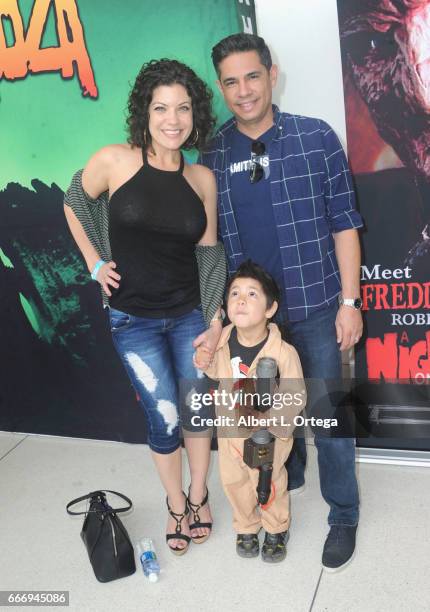 Actress Tiffany Shepis, husband Sean Tretta and son Max Tretta attend day 2 of the 2017 Monsterpalooza held at Pasadena Convention Center on April 9,...