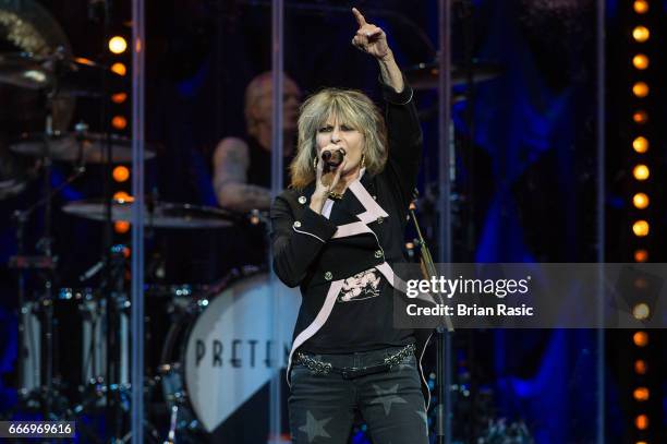 Chrissie Hynde of The Pretenders performs at The Royal Albert Hall on April 10, 2017 in London, United Kingdom.