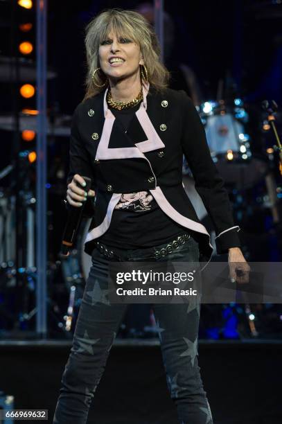 Chrissie Hynde of The Pretenders performs at The Royal Albert Hall on April 10, 2017 in London, United Kingdom.