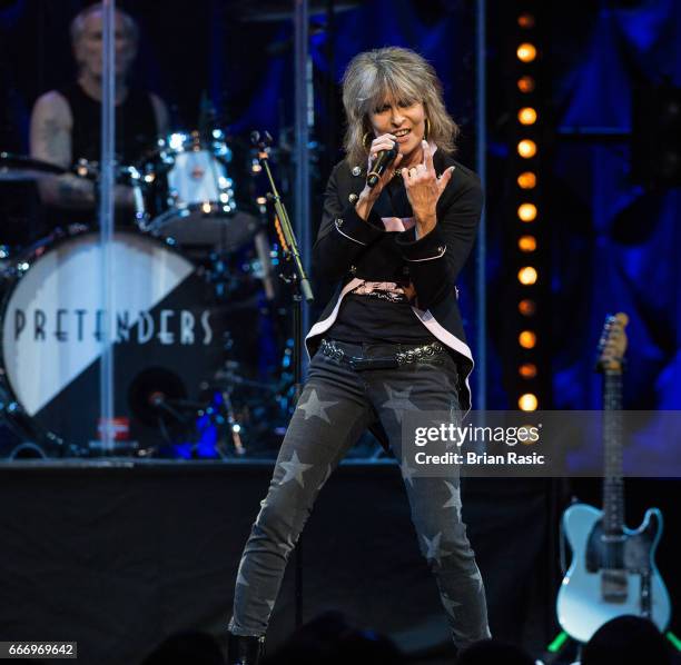 Chrissie Hynde of The Pretenders performs at The Royal Albert Hall on April 10, 2017 in London, United Kingdom.