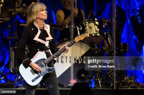 Chrissie Hynde of The Pretenders performs at The Royal Albert Hall on April 10, 2017 in London, United Kingdom.