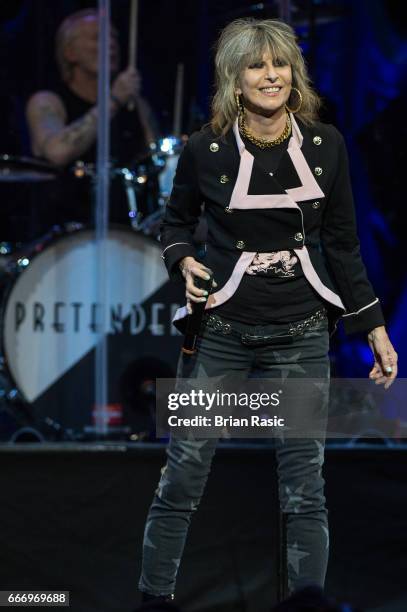 Chrissie Hynde of The Pretenders performs at The Royal Albert Hall on April 10, 2017 in London, United Kingdom.