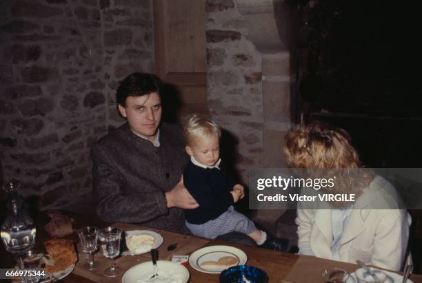 Jean-Charles de Castelbajac, Catherine de Castelbajac and their son at home in October, 1980 in France.