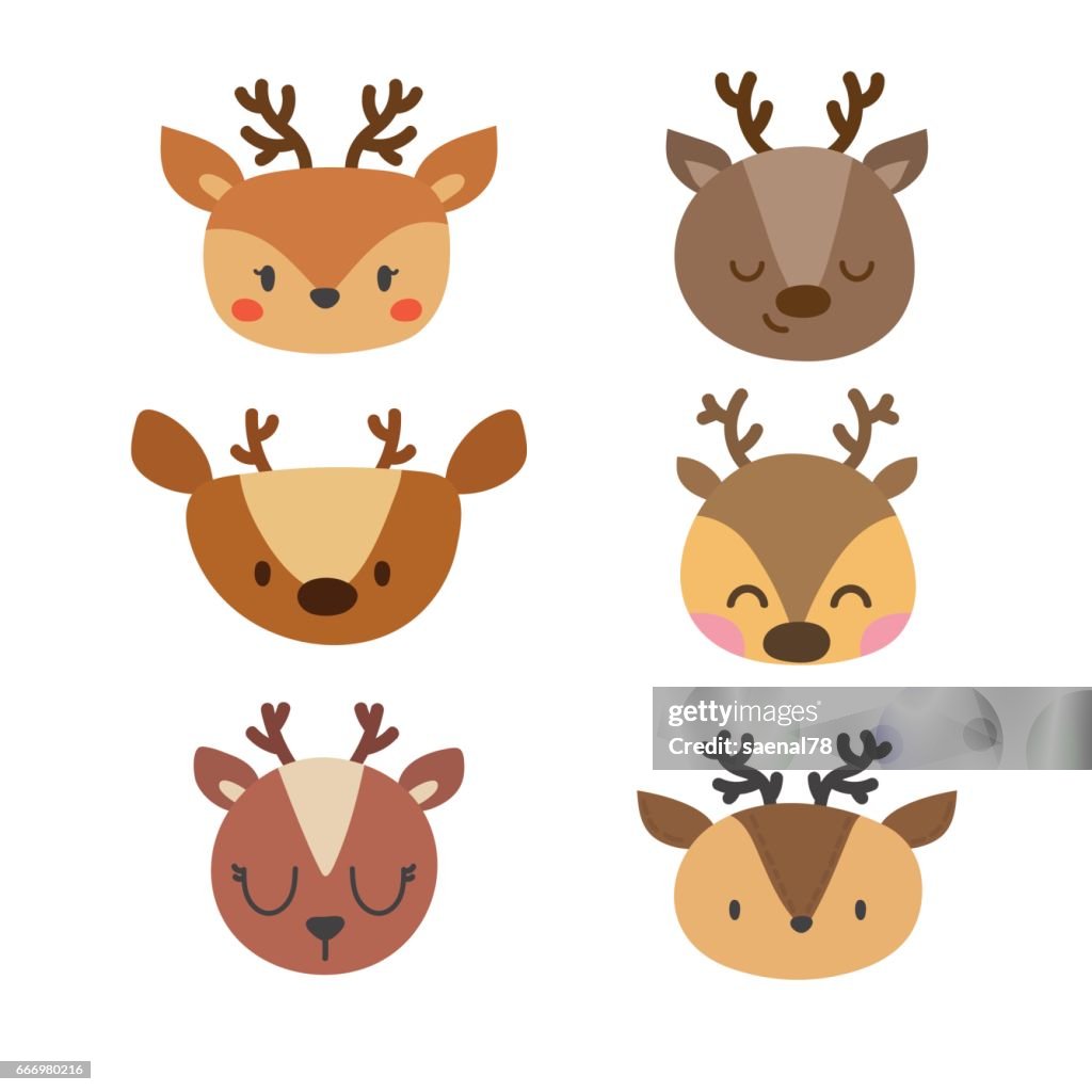 Set Of Cute Deers Funny Doodle Animals Little Fawn In Cartoon Style  High-Res Vector Graphic - Getty Images