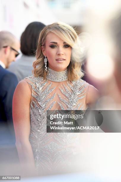 Singer Carrie Underwood attends the 52nd Academy of Country Music Awards at T-Mobile Arena on April 2, 2017 in Las Vegas, Nevada.