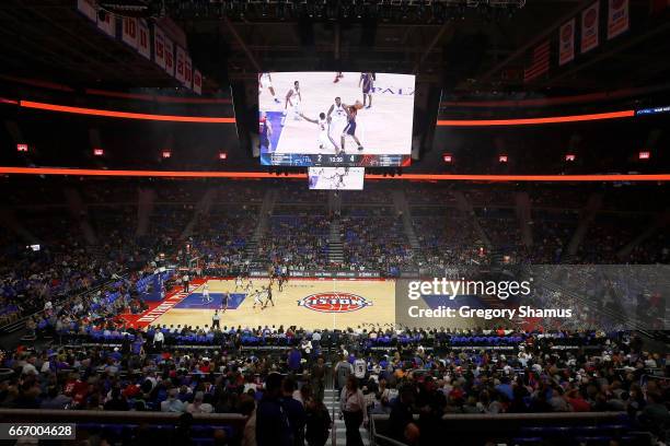 General view of the court at the final NBA game at the Palace of Auburn Hills during a game between the Washington Wizards and Detroit Pistons on...