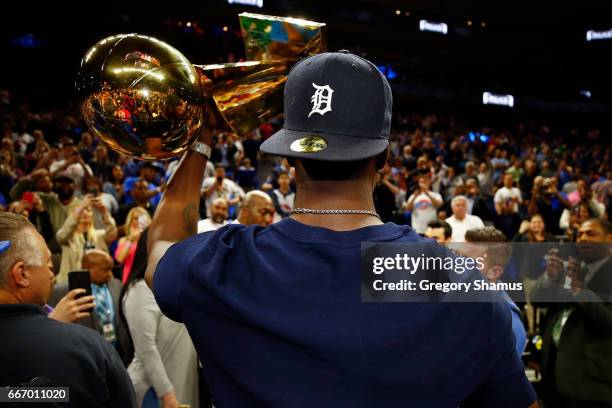 Former Detroit Piston Ben Wallace leaves the floor after a halftime ceremony at the final NBA game at the Palace of Auburn Hills between the Detroit...