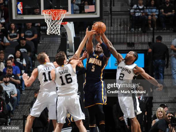 Lavoy Allen of the Indiana Pacers goes for the rebound against the San Antonio Spurs on March 1, 2017 at the AT&T Center in San Antonio, Texas. NOTE...