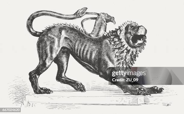 chimera of arezzo, etruscan bronze sculpture (c.400 b.c.e) - etruscan stock illustrations