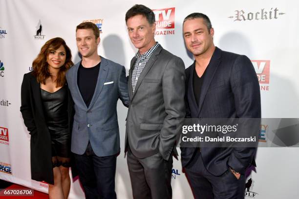 Monica Raymund, Jesse Spencer, President and Publisher of TV Guide Paul Turcotte and Taylor Kinney attend TV Guide Celebrates Cover Stars Taylor...