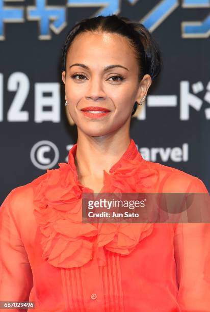 Actress Zoe Saldana attends the 'Guardians of the Galaxy Vol.2' press conference at the Ritz-Carlton on April 11, 2017 in Tokyo, Japan.