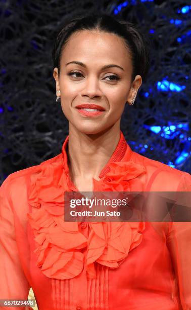 Actress Zoe Saldana attends the 'Guardians of the Galaxy Vol.2' press conference at the Ritz-Carlton on April 11, 2017 in Tokyo, Japan.