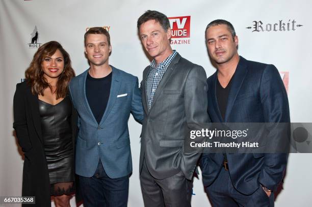 Monica Raymund, Jesse Spencer, President and Publisher of TV Guide Paul Turcotte and Taylor Kinney attend TV Guide Celebrates Cover Stars Taylor...