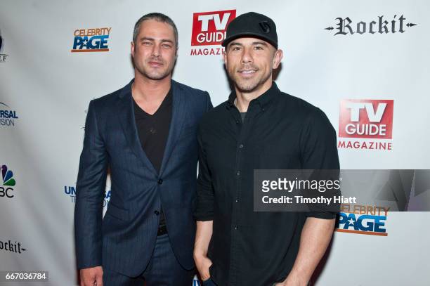 Taylor Kinney and Billy Dec attend TV Guide Celebrates Cover Stars Taylor Kinney & Jesse Spencer at RockIt Ranch on April 10, 2017 in Chicago,...