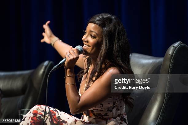 Mickey Guyton answers panel questions with moderator Kyndle McMahan at GRAMMY Museum Mississippi on April 10, 2017 in Cleveland, Mississippi.