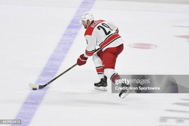 Carolina Hurricanes Left Wing Bryan Bickell scores a shootout goal during a National Hockey League game between the Carolina Hurricanes and the...