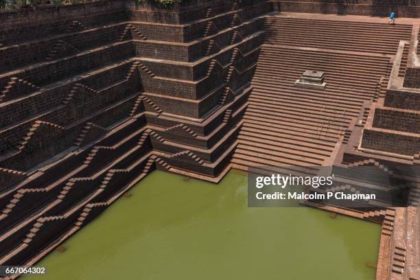 stepwell and temple pond at sri subrahmanya (subramaniya) temple,  peralassery, kannur - stepwell india stock pictures, royalty-free photos & images