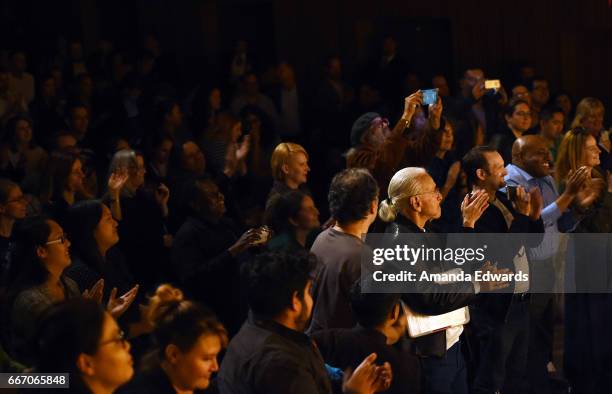 General view of the audience at the Film Independent at LACMA special screening and Q&A of "American Gods" at the Bing Theatre at LACMA on April 10,...