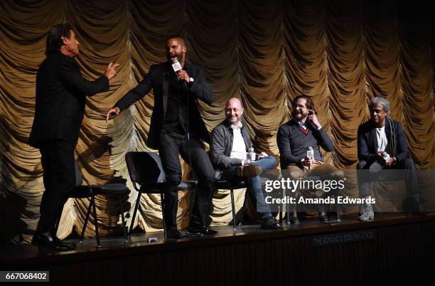 Actors Ian McShane and Ricky Whittle, producers/showrunners Michael Green and Bryan Fuller and Film Independent at LACMA film curator Elvis Mitchell...