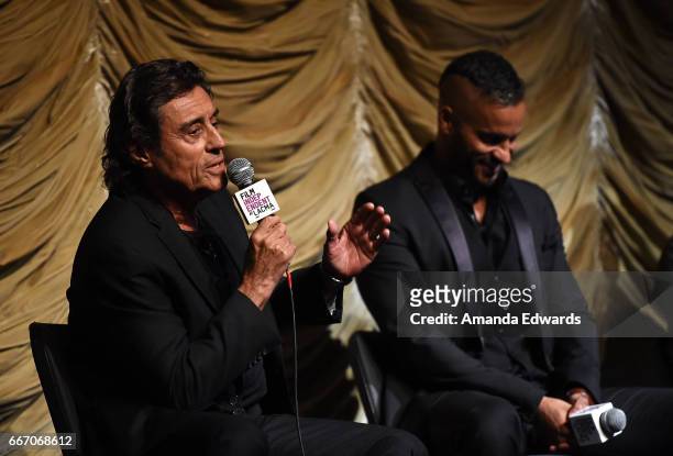 Actors Ian McShane and Ricky Whittle attend the Film Independent at LACMA special screening and Q&A of "American Gods" at the Bing Theatre at LACMA...