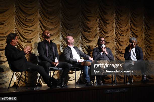 Actors Ian McShane and Ricky Whittle, producers/showrunners Michael Green and Bryan Fuller and Film Independent at LACMA film curator Elvis Mitchell...