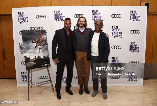 Actor Ricky Whittle, producer/showrunner Bryan Fuller and Film Independent at LACMA film curator Elvis Mitchell attend the Film Independent at LACMA...