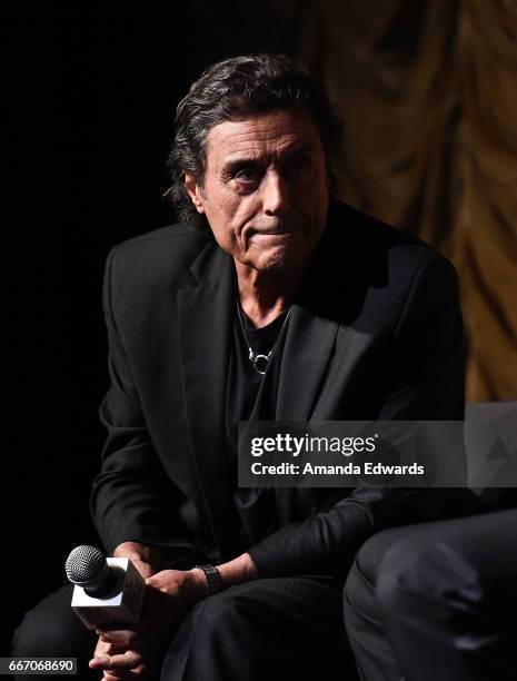 Actor Ian McShane attends the Film Independent at LACMA special screening and Q&A of "American Gods" at the Bing Theatre at LACMA on April 10, 2017...