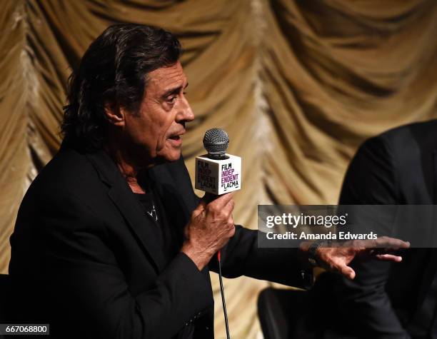 Actor Ian McShane attends the Film Independent at LACMA special screening and Q&A of "American Gods" at the Bing Theatre at LACMA on April 10, 2017...