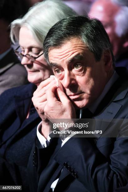 Candidate of Les Republicains right wing Party for the 2017 French Presidential Election Francois Fillon holds a meeting with his wife Penelope at...