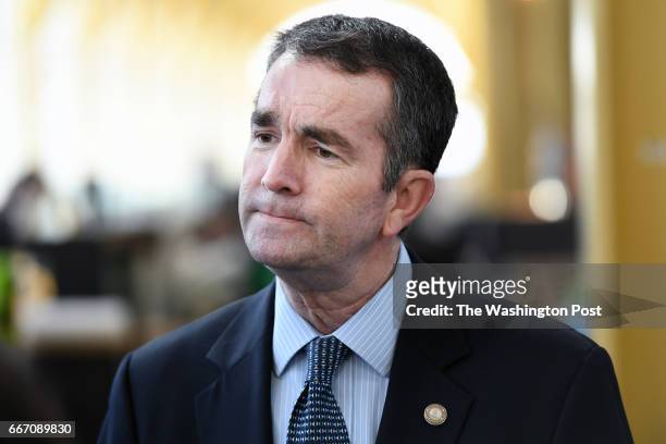 Virginia Lieutenant Governor Ralph Northam visits Ronald Reagan Washington National Airport to visit with airport workers on Wednesday March 08, 2017...