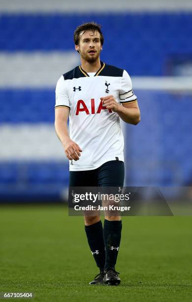 Filip Lesniak of Tottenham Hotspur during the Premier League 2 match between Everton and Tottenham Hotspur at Goodison Park on April 10, 2017 in...