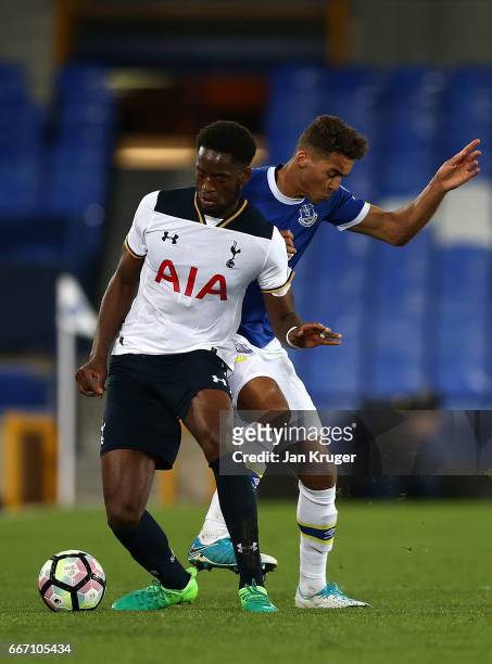 Christian Maghoma of Tottenham Hotspur in action during the Premier League 2 match between Everton and Tottenham Hotspur at Goodison Park on April...