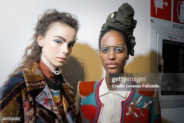 Models, beauty backstage detail, are seen backstage ahead of the Stella Jean show during Milan Fashion Week Fall/Winter 2017/18 on February 26, 2017...