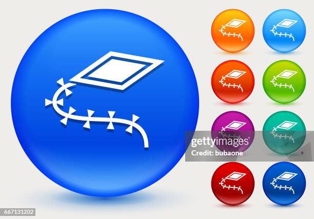 kite icon on shiny color circle buttons - glider stock illustrations