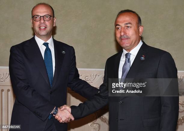 Italian Foreign Minister Angelino Alfano meets with Prime Foreign Minister of Turkey Mevlut Cavusoglu within the G7 Ministers of Foreign Affairs...