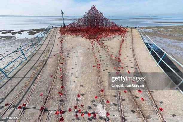 General view of the poppy sculpture "Wave" at Barge Pier, Shoeburyness, Southend-on- Sea as part of a UK-wide tour organised by 14-18 NOW on April...