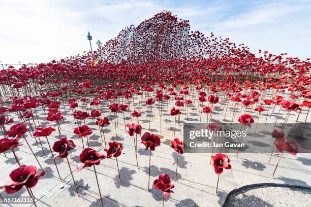 General view of the poppy sculpture "Wave" at Barge Pier, Shoeburyness, Southend-on- Sea as part of a UK-wide tour organised by 14-18 NOW on April...