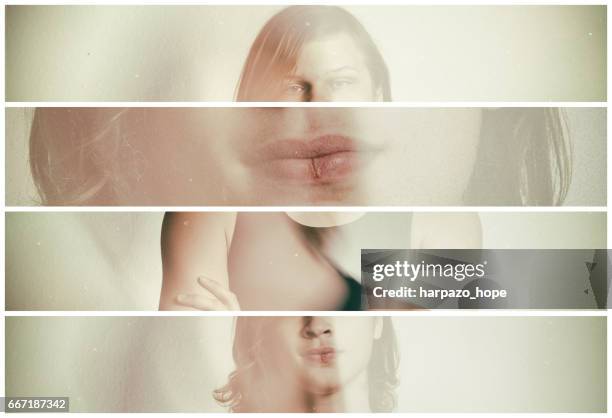 collage of a teenage boy with a split lip. - image composite stock-fotos und bilder