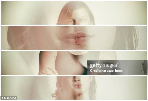 collage of a teenage boy with a split lip. - double exposure portrait stock pictures, royalty-free photos & images