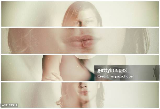 collage of a teenage boy with a split lip. - torn apart stock pictures, royalty-free photos & images