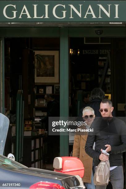 Actress Michelle Williams and hair stylist Chris McMillan are seen leaving the 'Jacquemart Andre' museum on April 11, 2017 in Paris, France.