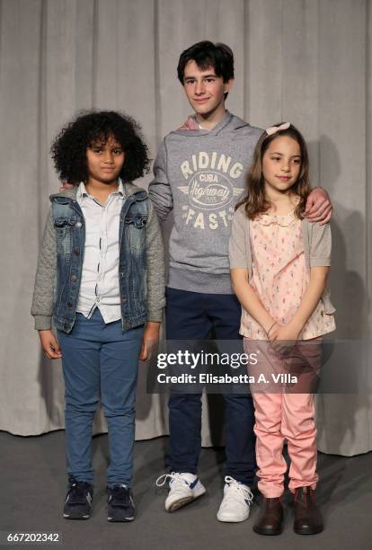 Sean Ghedian Nolasco, Roberto Nocchi and Giulia De Felici attend a photocall for 'Tutto Puo' Succedere' at Rai Via Asiago on April 11, 2017 in Rome,...