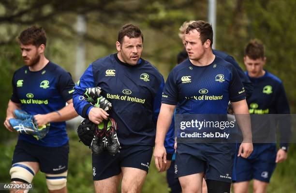 Dublin , Ireland - 11 April 2017; Mike Ross, centre, left, and Ed Byrne, centre right, of Leinster arrive prior to squad training at Rosemount in...