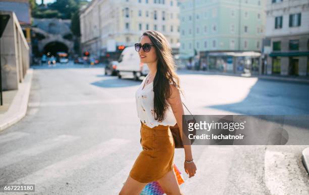 portrait of a smiling young brunette in trieste, italy - styles stock pictures, royalty-free photos & images