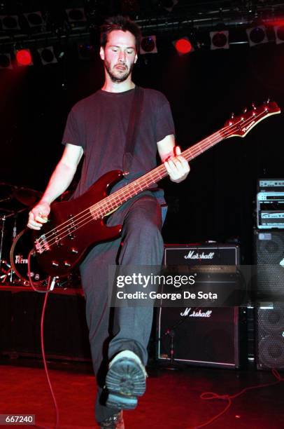 Actor Keanu Reeves performs July 7, 2000 with his band "Dogstar" at Irving Plaza in New York City.