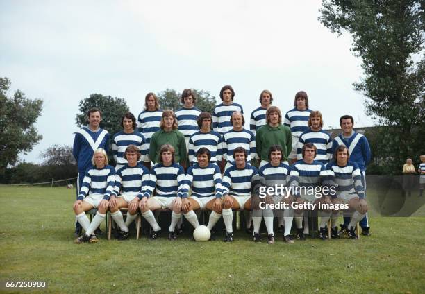 The 1973/74 Queens Park Rangers squad pictured at their South Ruislip training ground, left to right, back row, John Beck, Ian Gillard, Ian Evans,...