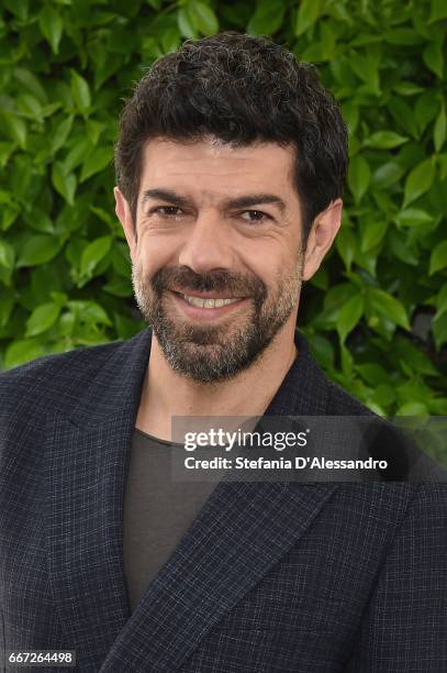 Actor Pierfrancesco Favino attends a photocall for 'Moglie E Marito' on April 11, 2017 in Milan, Italy.