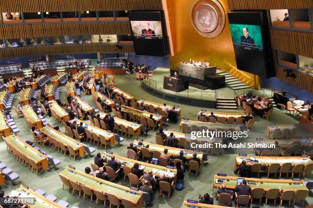 General view of the nuclear ban treaty discussion at the United Nations headquarters on March 27, 2017 in New York City. The U.S. And more han 30...